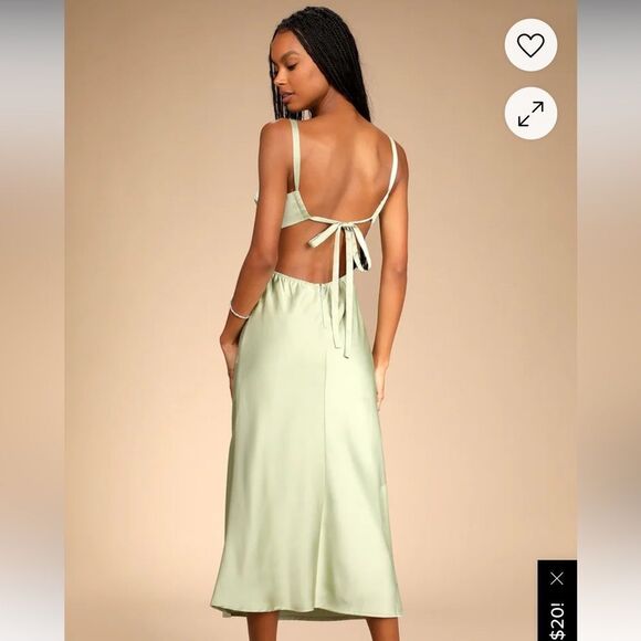 Stun to Remember Sage Green Satin Cowl Neck Cutout Midi Dress - Picture 2 of 8